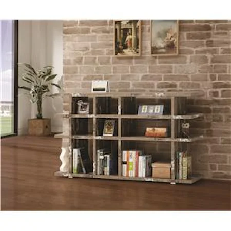 Open Bookcase with Distressed Wood Finish